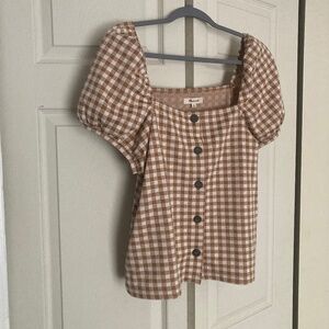 (Madewell) Gingham Jacquard Square-Neck Puff-Sleeve Top size L